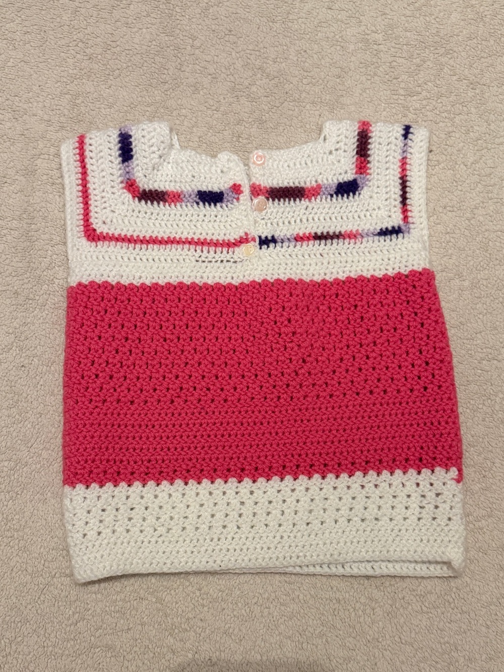 Handmade Crocheted Sleeveless Top in White & Pink